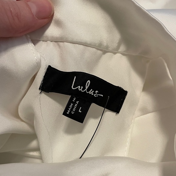 Lulus Distinctive Charm White Satin Asymmetrical Midi Dress Size Large FLAW - Picture 11 of 13